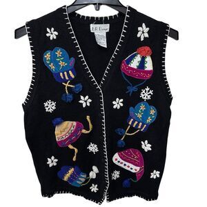 Vintage Winter Sweater Vest BP Design Women's Size Medium Toboggans &‎ Gloves